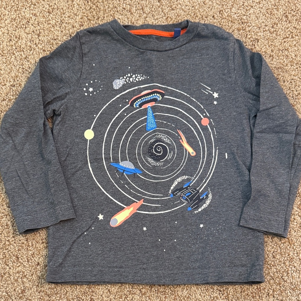 Mini Boden Cosmic Adventure Gray Long Sleeve Tee